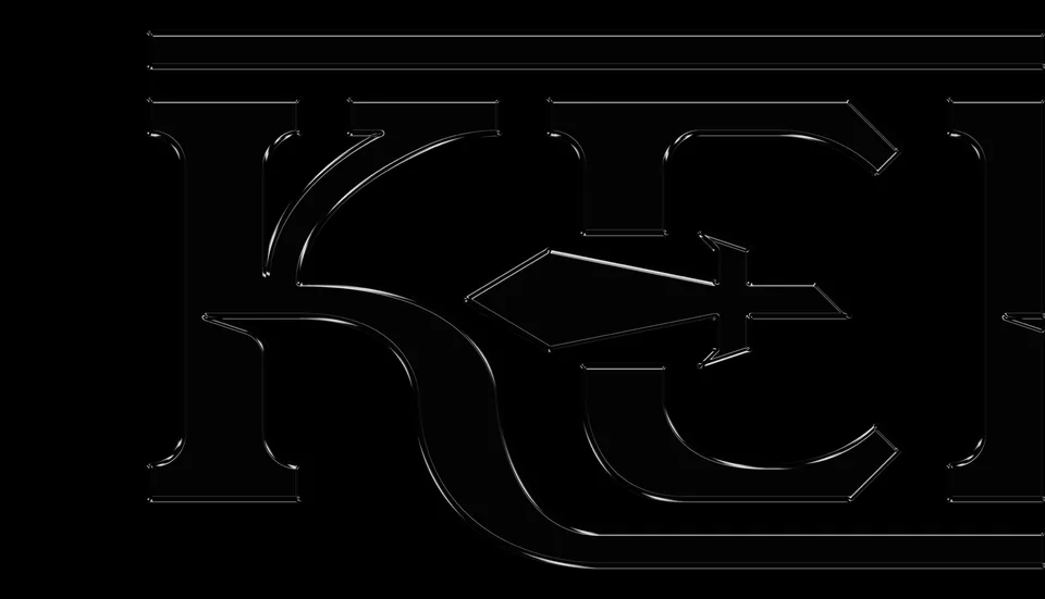 Close crop of dark Kernel lettering with fine highlights